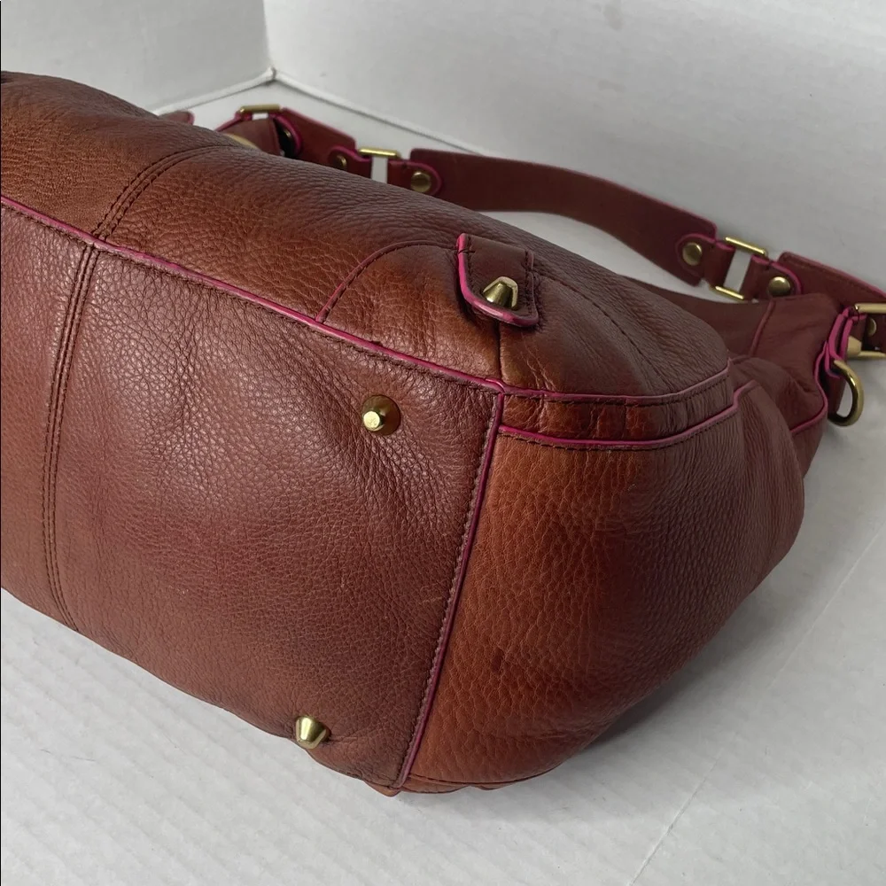 Vintage Juicy Couture tan leather pink trim hobo shoulder bag